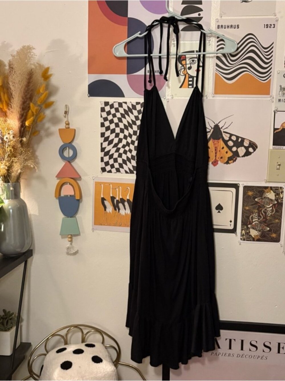 Black Halter Midi Dress with Ruffle Hem - Picture 4 of 4